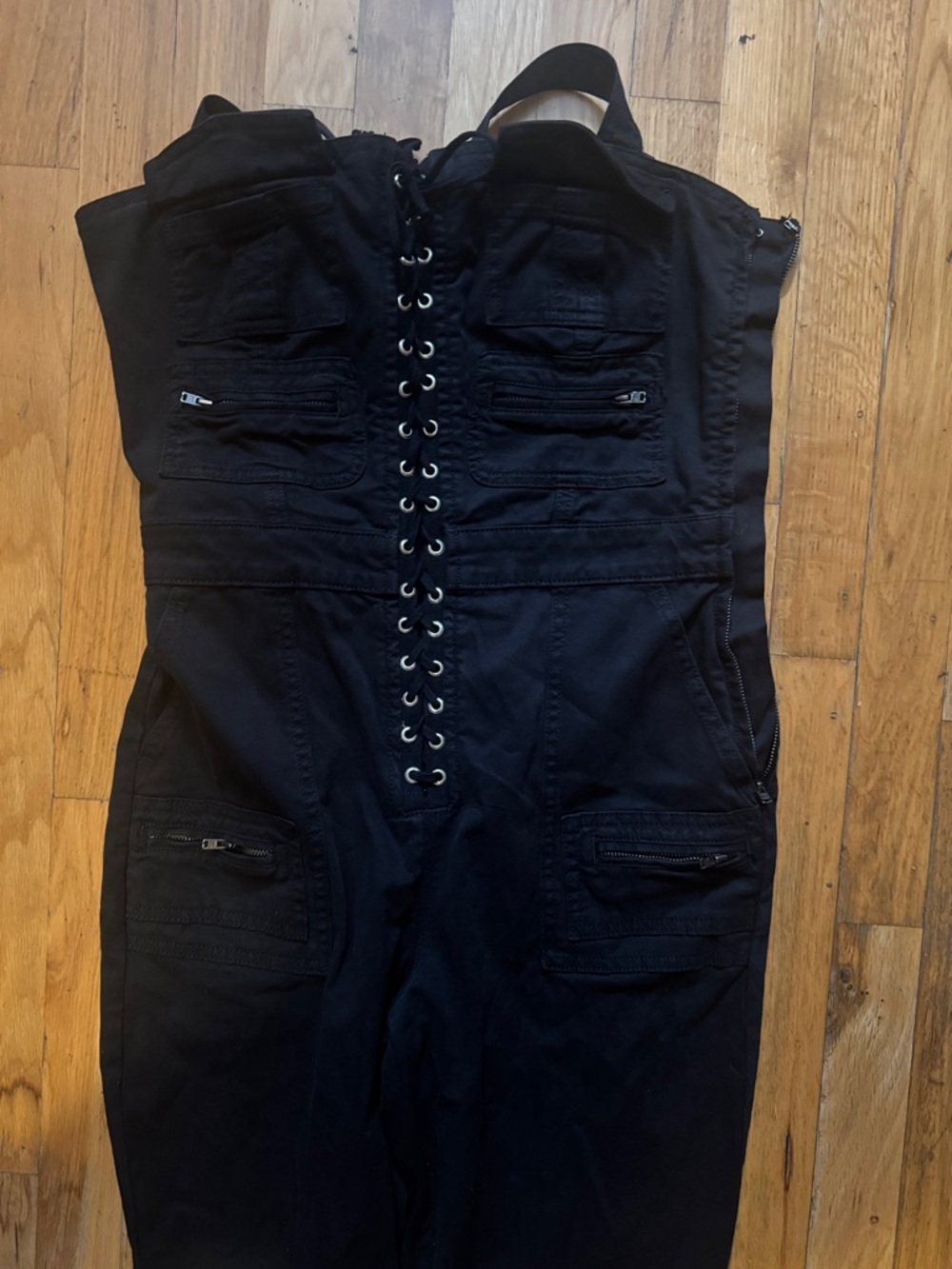 Good American Lace Up Corset Utility Jumpsuit Black Sz M NWT Flare Sold Out - Picture 9 of 12